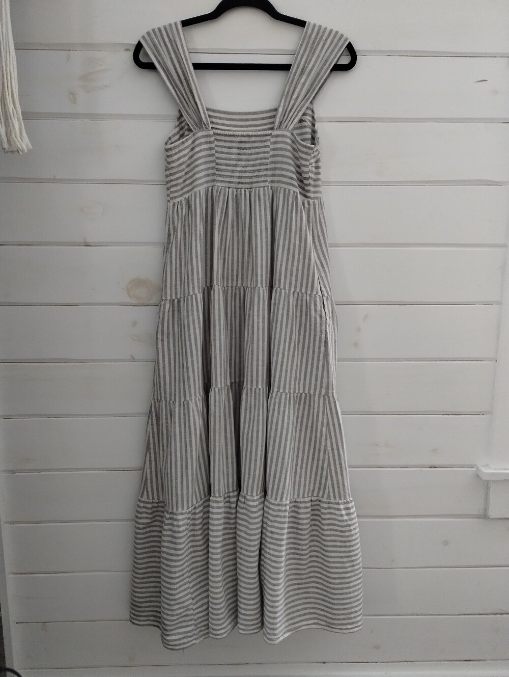 Madewell Striped Tiered Hemp Cotton Maxi Dress Pockets S - Picture 3 of 10